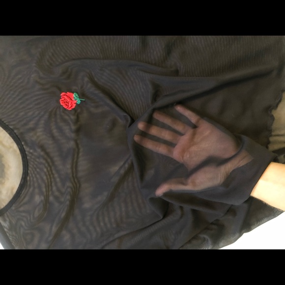 Sheer Black Lettuce Hem Top - Picture 2 of 3